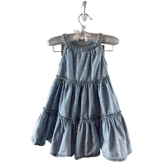 The Prairie by Rachel Aswell Tiered Star Polka Dot Chambray Sleeveless Dress 4T - Picture 1 of 9